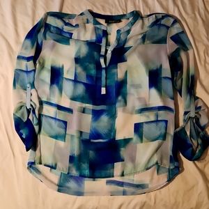 A.N.A. Blue and Green Long Sleeve Sheer Blouse with camisol